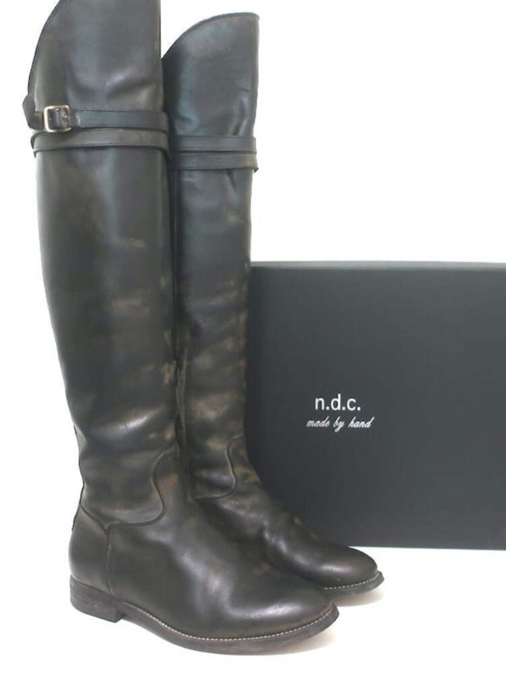 N.D.C. Gerda High Over the Knee Riding Boots Black Washed Leather Size 36